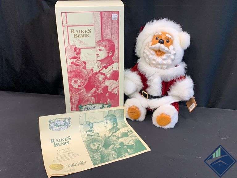 Robert Raikes Santa Bear Wooden Face Limited 3496/15000 in Box Estate