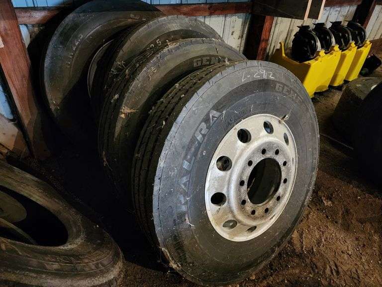 (4) 11R22.5 Tires on Rims, No Guarantee on Useability of Tires, Please Inspect, Buying All One