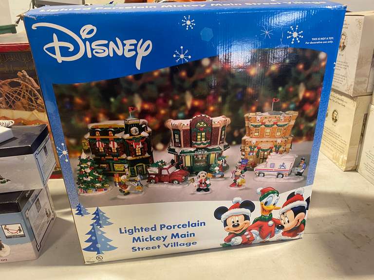 Disney Lighted Porcelain Mickey Main Street Village Christmas Display