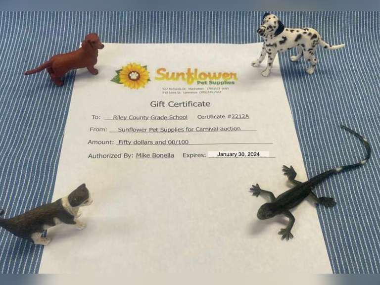 Sunflower Pet Supply, Manhattan 50 Gift Certificate Gavel Roads