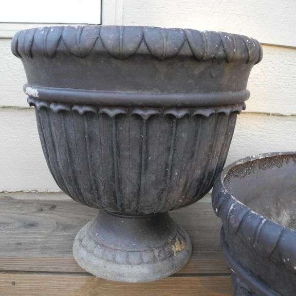 Two Large Heavy Fiberglass Urn Planters GC5 Auctions