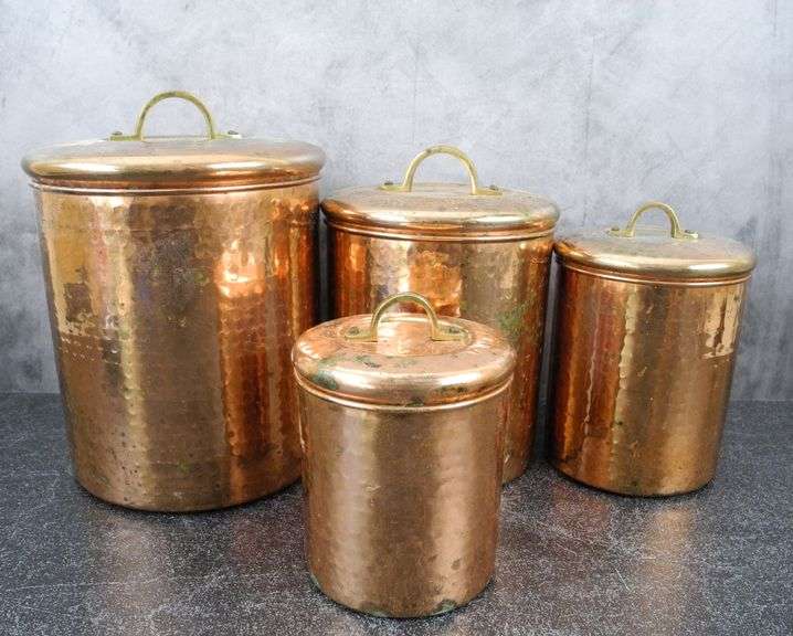 Set of 4 Hammered Copper Canisters with lids. GC5 Auctions