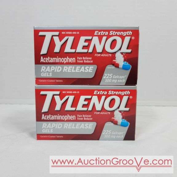 Tylenol Extra Strength gel caps. Rapid release. 225 caps on each. Two