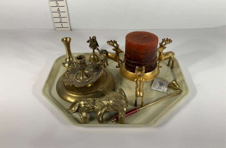 Home decor, includes pillar candle holder with candle, bud vase, candlestick holder, candle