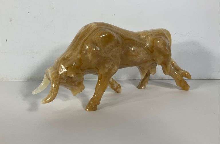 Charging bull carve marble statue Hash Auctions
