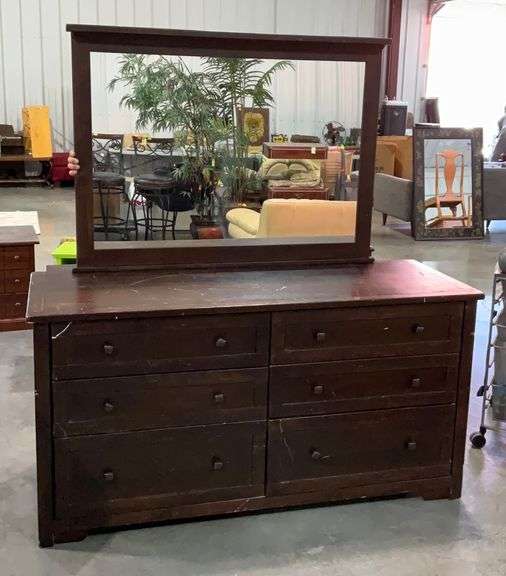 Dark wood Thornwood dresser and mirror, 6drawer, dresser alone is