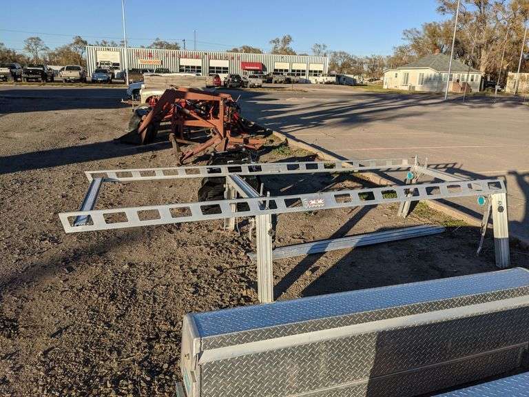 (OUT) SYSTEMONE ALUMINUM LONG BOX LADDER RACK WITH (4) WORK WINCHES