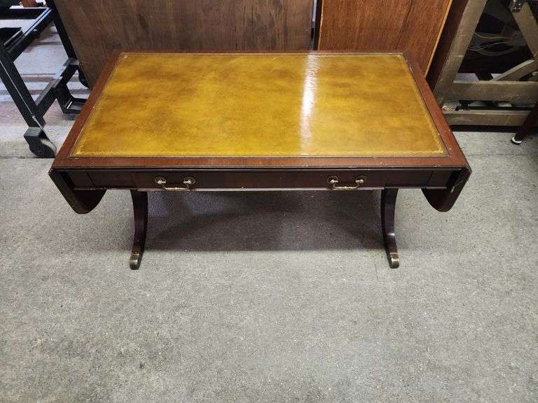 LEATHER INLAY DROP LEAF COFFEE TABLE Isabell Auction