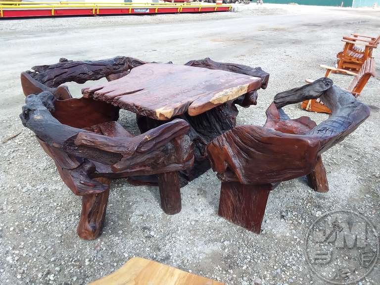 RED CEDAR TABLE SET W/ (2) BENCHES & (2) CHAIRS Jeff Martin