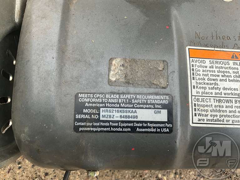 HONDA HARMONY 2 HRS 216 PUSH MOWER SN: MZBZ-6488498 - Jeff Martin