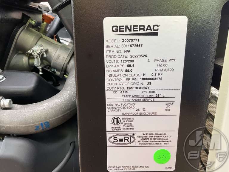 2023 GENERAC G0070771 KW 20 KW STANDBY GENERATOR 3011672657 Jeff