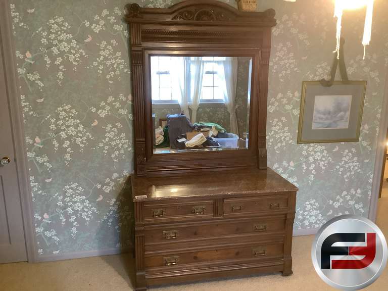 2 ANTIQUE DRESSERS WITH MIRRORS AND MARBLE TOPS Freije & Freije