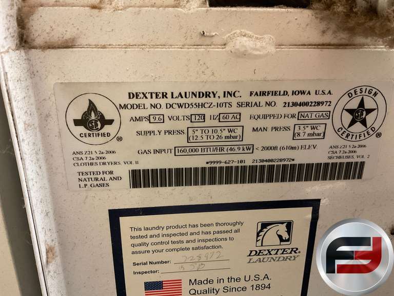 DEXTER DCWD55HCZ10TS GAS DRYER Freije & Freije Auctioneers