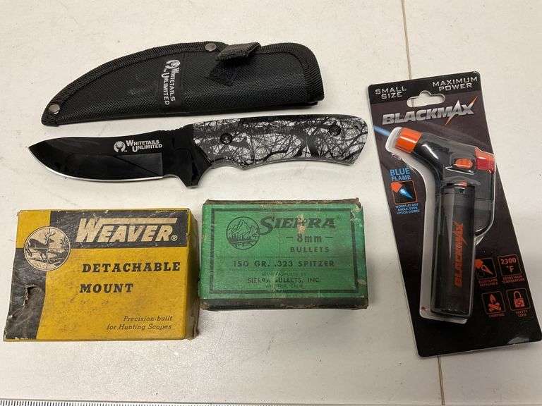 Mini torch, Whitetails Unlimited knife, empty boxes Legacy Auction