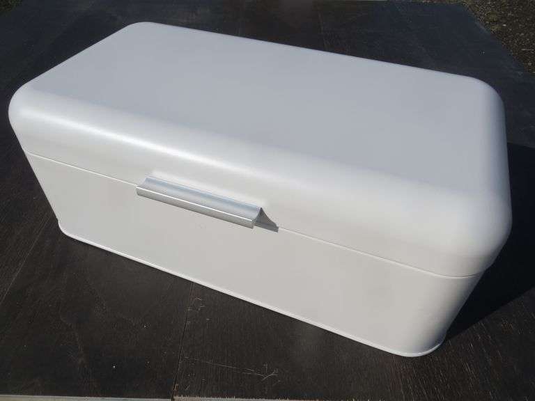 Glossy White Stainless Steel Bread Box Lambrecht Auction, Inc.