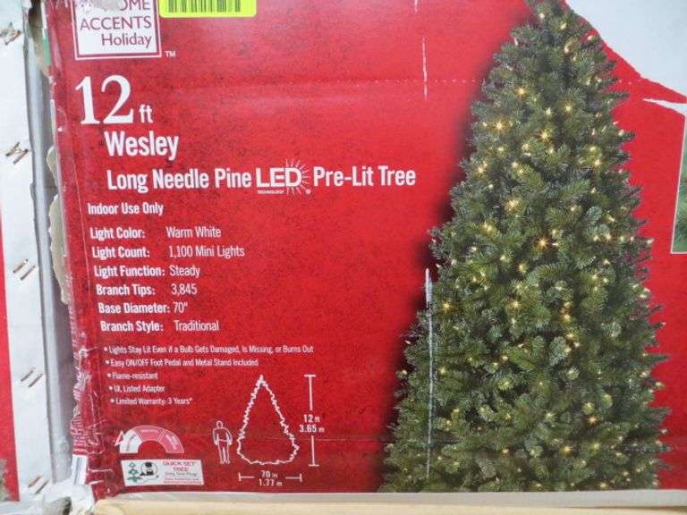 12ft Wesley Long Needle Pine LED PreLit Tree Lambrecht Auction, Inc.