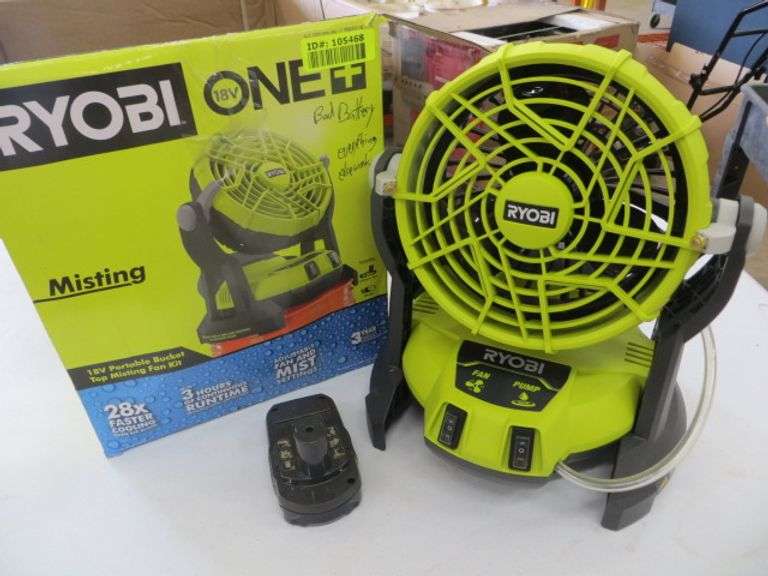 Ryobi 18V Portable Bucket Top Misting Fan Kit - Lambrecht Auction, Inc.