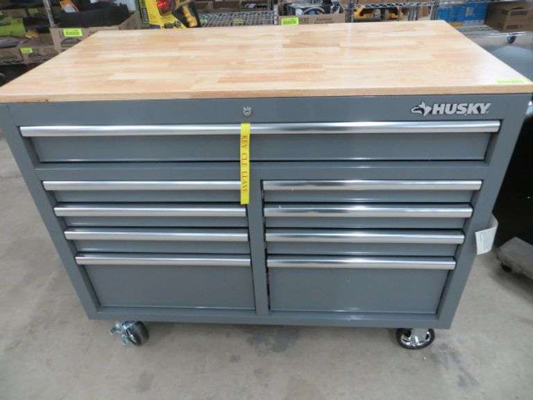 Husky 9 Drawer Tool Chest With Wooden Top Lambrecht Auction, Inc.