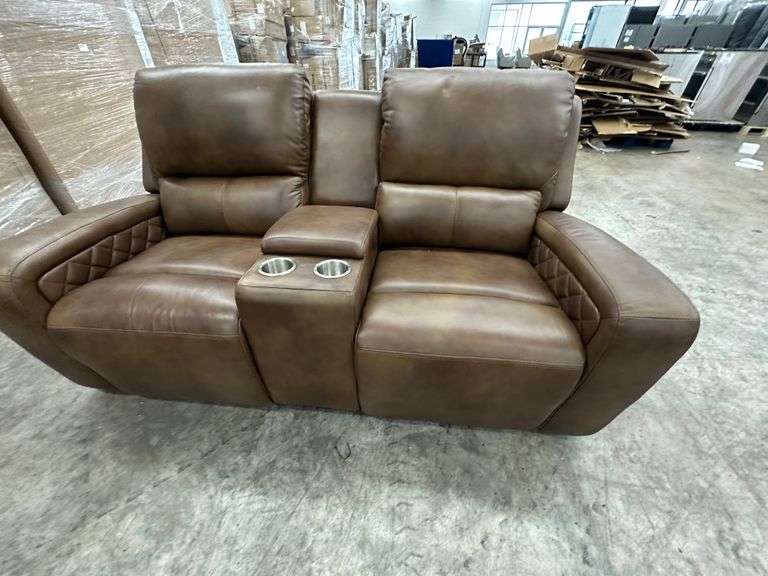Abbyson RAYMOND LEATHER POWER RECLINING LOVESEAT Lambrecht Auction, Inc.