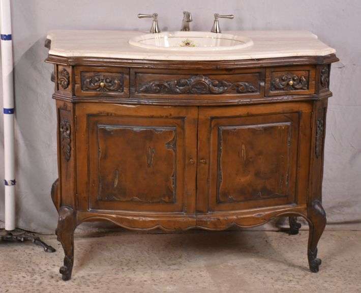 Carved French style vanity sink with marble top; 281103 R.H. Lee
