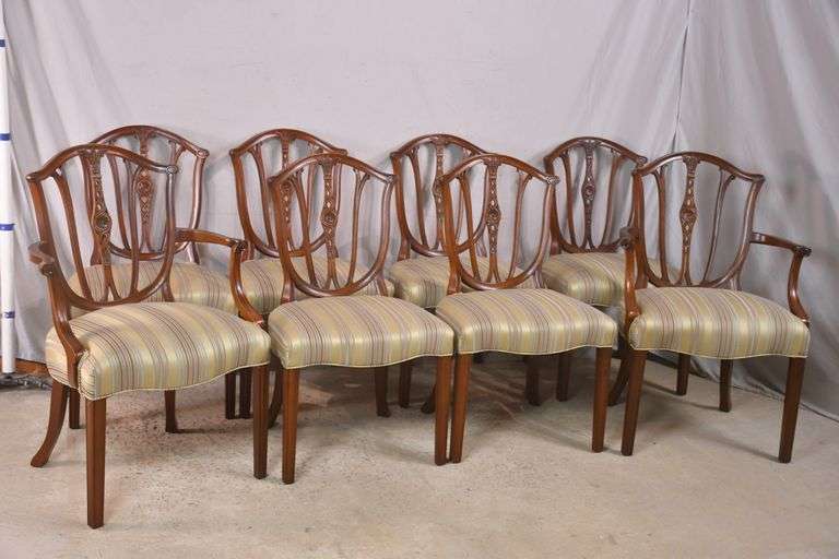 Set of 8 Baker mahogany shield back dining chairs; 931273 R.H. Lee