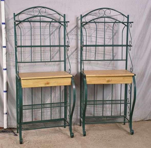 Pair of narrow green metal baker's racks; 1125013 R.H. Lee & Co. Auctioneers