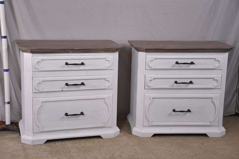Pair of white 3 drawer bachelor's chest with gray finish tops; 52242
