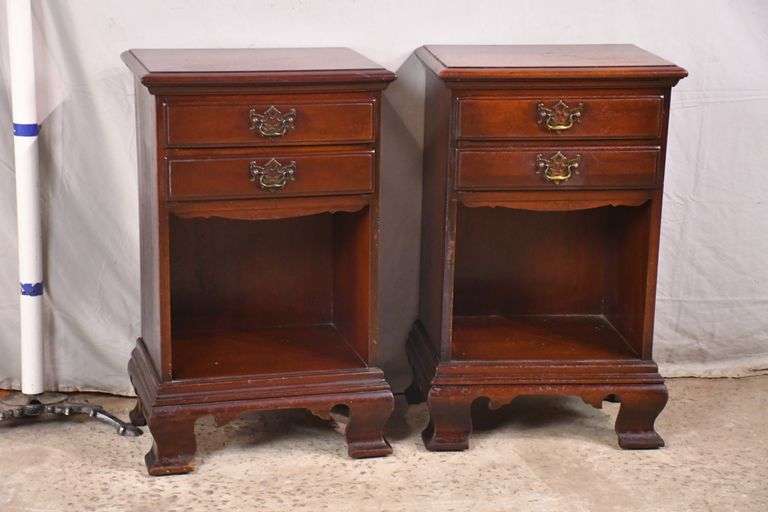 Pair of mahogany open front nightstands with 2 drawers; 681030D R.H