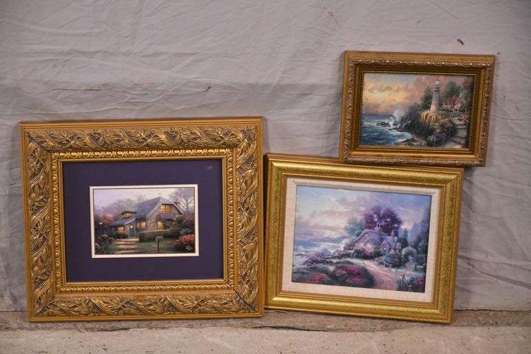 Three small framed prints by Thomas Kinkade; 1037392,393,395 R.H. Lee & Co. Auctioneers
