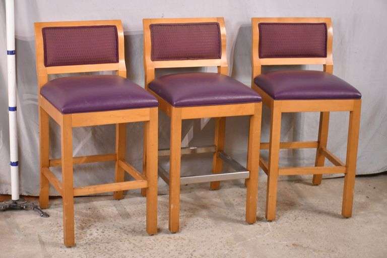 Set of 3 bar chairs with purple seats and backs; 6621923 R.H. Lee
