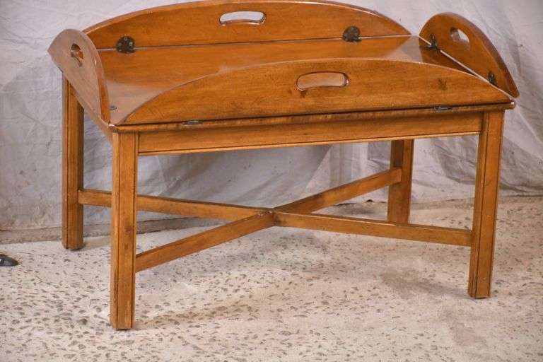 Ethan Allen butler's tray style coffee table with "X" stretcher base