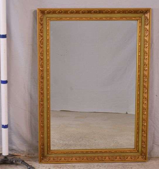 Large mirror with carved light green and gold frame; 1037503 R.H