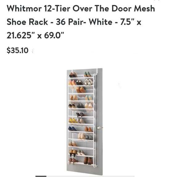 Whitmor 36 Pair Over The Door Shoe Rack Lexington Online Auction