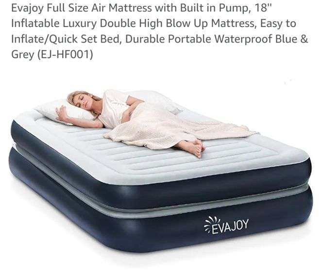 Evajoy Full Size Air Mattress with Built in Pump, 18'' Inflatable