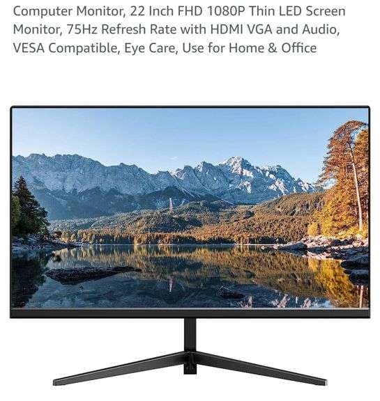 Computer Monitor, 22 Inch FHD 1080P Thin LED Screen Monitor, 75Hz