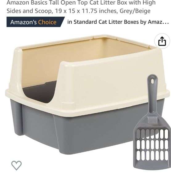 Amazon Basics Tall Open Top Cat Litter Box with High Sides and Scoop