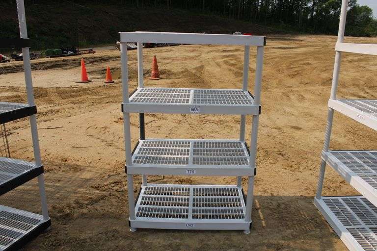 4 shelf plastic shelving unit Lee Real Estate & Auction Service