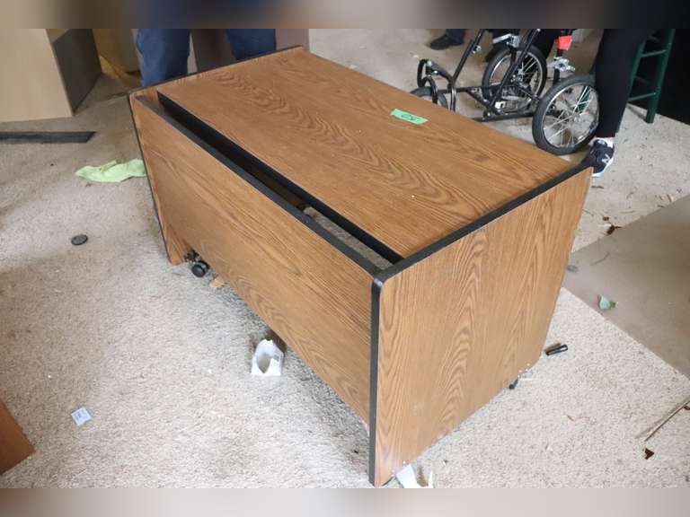 Wood Desk on Rollers 42x24x27 Adam Marshall Land & Auction, LLC