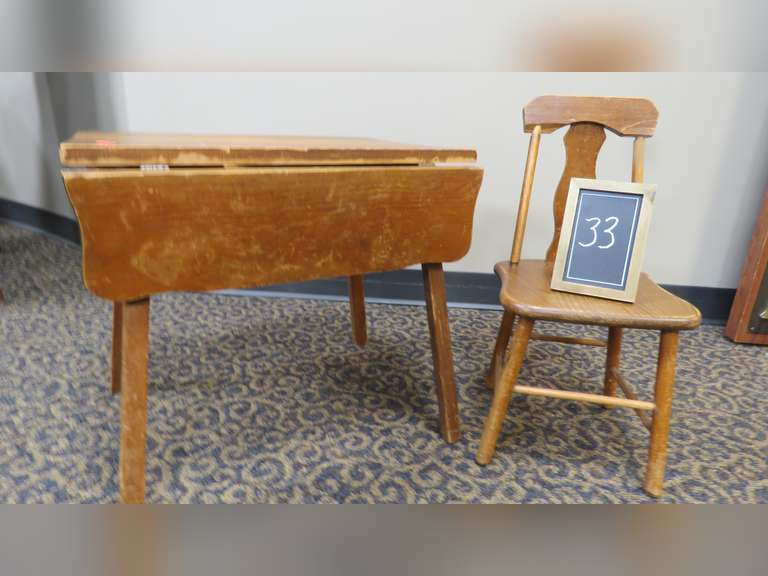 Antique wood child table set Adam Marshall Land & Auction, LLC