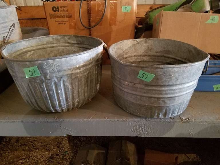 (2) Vintage Galvanized Tubs Adam Marshall Land & Auction, LLC