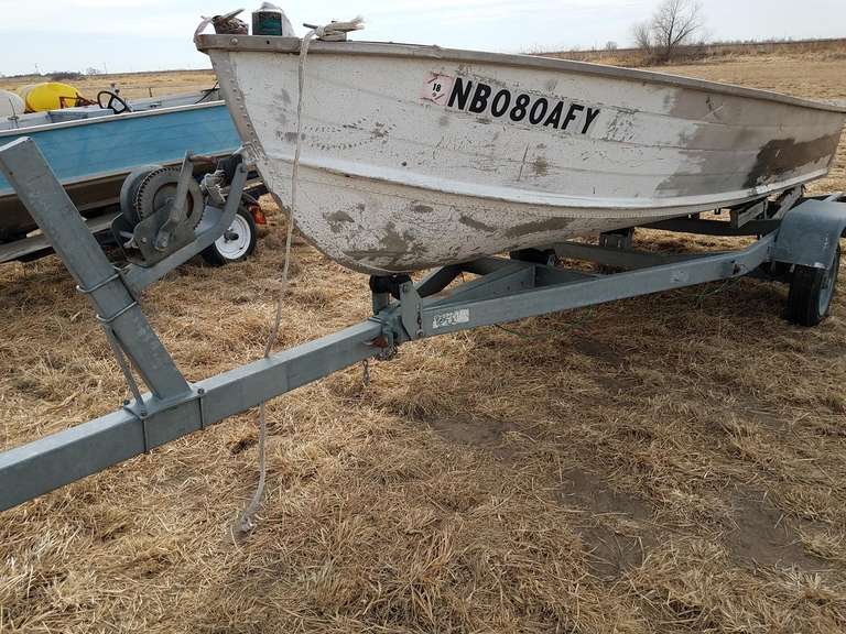 14FT V Bottom Boat with trailer Adam Marshall Land & Auction, LLC