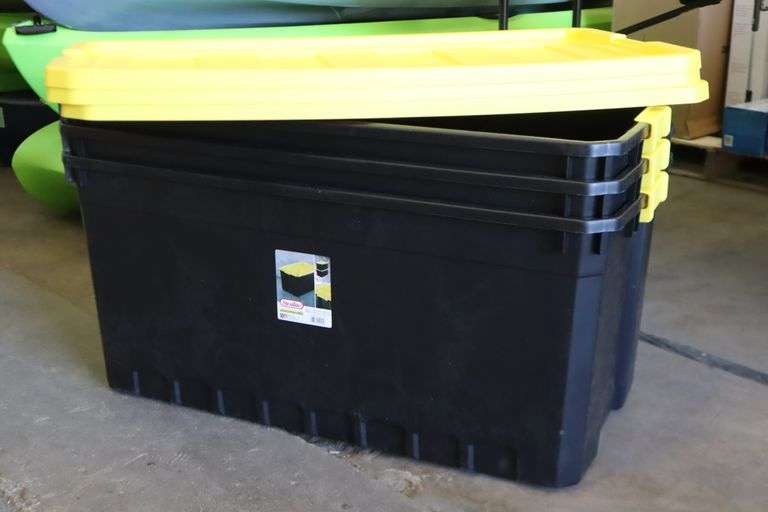 (3) Sterilite 50 gal storage totes with lids Matthews Auctioneers