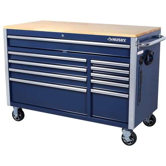 Husky 52" 10 drawer mobile workbench with solid wood top Matthews