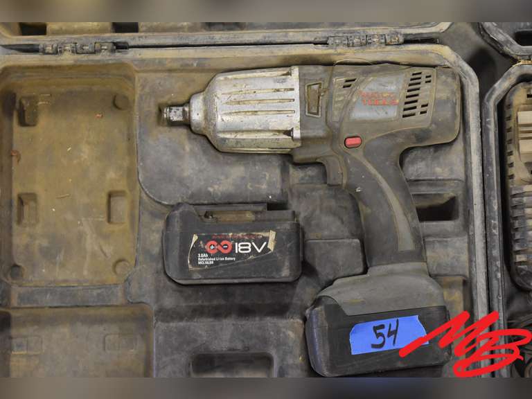Matco 18v (2) Impact, Drill, Grinder, charger, (3) 14.4/18v batteries