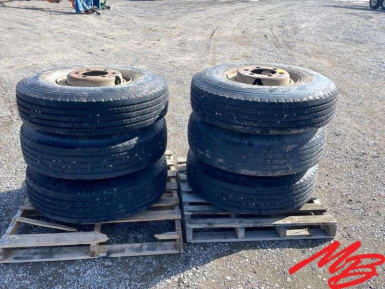 (6) Semi Truck Tires On Rims 10.00R15TR (gd) Musser Bros Inc