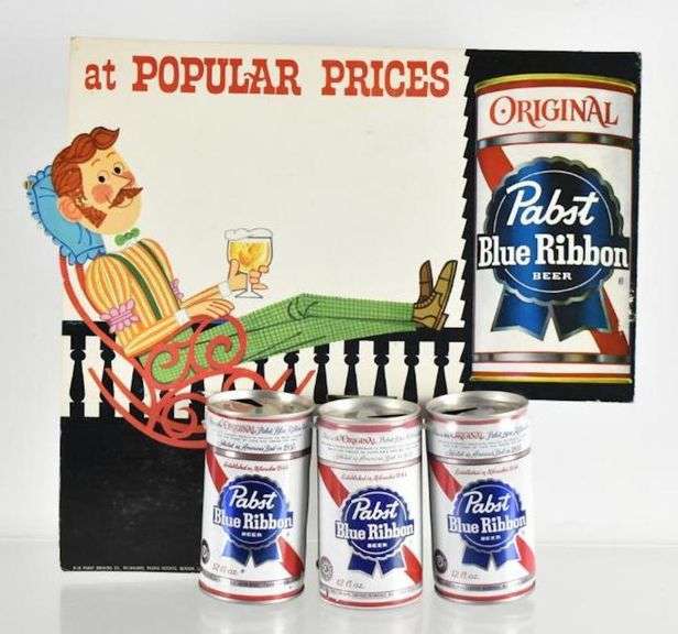 `Vintage Pabst Blue Ribbon Advertising Cardboard 6 Pack Can Store