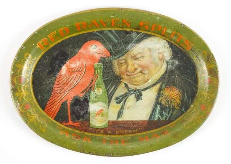 Antique Red Raven Splits Advertising Metal Tip Tray Matthew Bullock Auctioneers