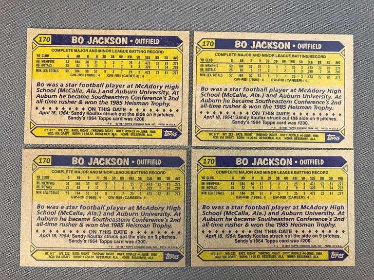 Group of 4 1987 Topps Bo Jackson 170 Cards Matthew Bullock Auctioneers