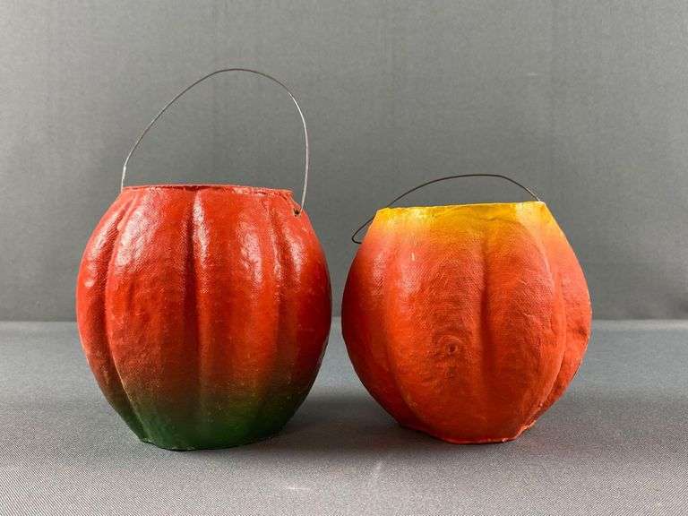 Group of 2 Antique Paper Mache Jack O Lantern - Matthew Bullock Auctioneers
