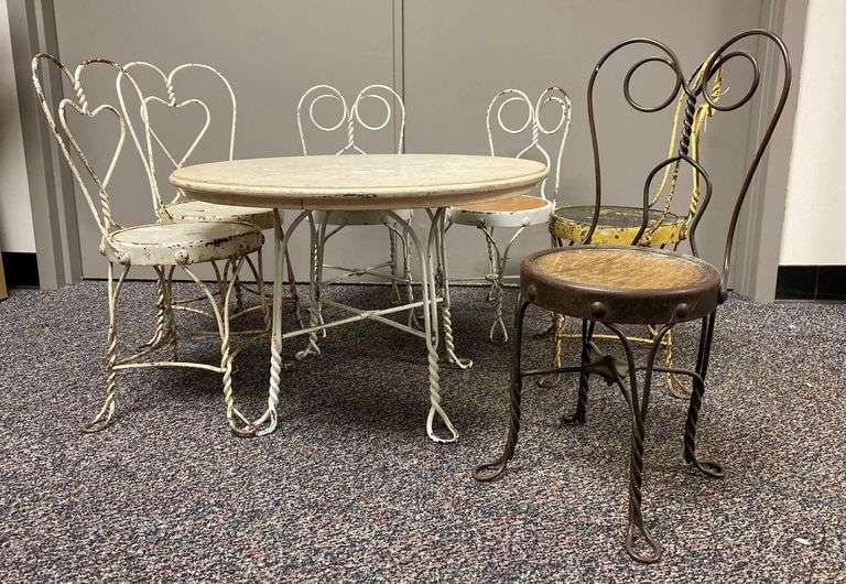 Group of 7 Childs Ice Cream Table Set with Chairs Matthew Bullock Auctioneers